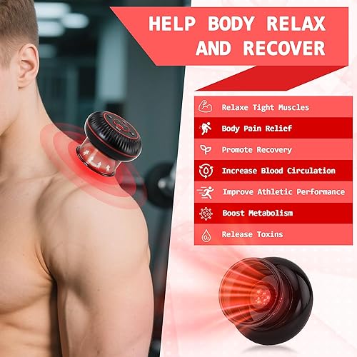 Miniatura 4 de Kit de ventosas para terapia de masaje, juego de terapia de ventosas eléctricas 4 en 1, 12 niveles de fuerza de succión y luz roja para alivio del