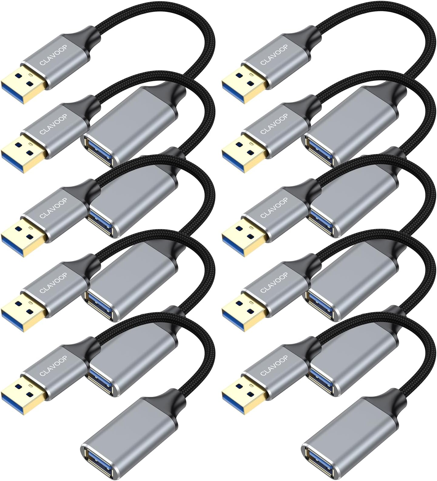 Short USB Extension Cable 6 inch 10 Pack, USB 3.0 Cable Extender Braided USB A Male to Female Compatible with USB Flash Drive, Printer, Camera, Mouse, Keyboard, Headset