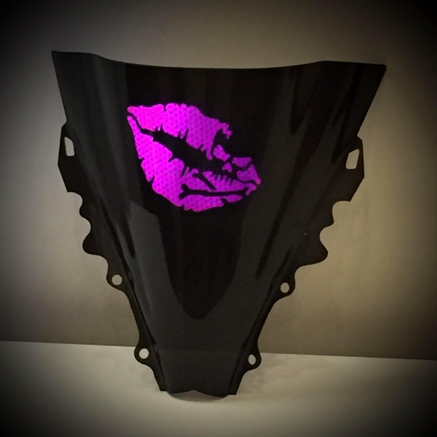 customTAYLOR33 High Intensity Reflective Vinyl Death Kiss Skull Crossbones Lips Decal Bumper Sticker - Cars, Motorcycles, Helmets, Wind Screens, laptops, cellphones, (SE Purple, 12 inch Wide)