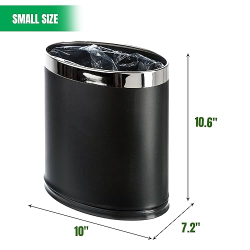 Miniatura 3 de Brelso Cubo de basura de metal 'Invisi-Overlap', papelera de oficina pequeña con parte superior abierta, forma ovalada (negro)