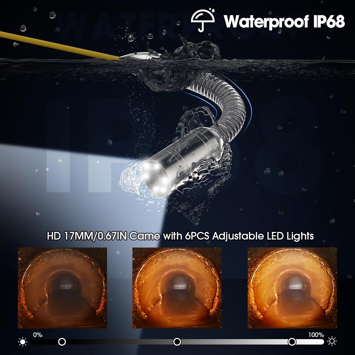 Sewer Camera 25FT,Waterproof 16GB JQKJCAM Drain Borescope Pipe Inspection Camera with Light Distance Counter,17MM/0.67'' Wall Snake Cameras 30FT for Plumber/Plumbing(10m / 33ft)