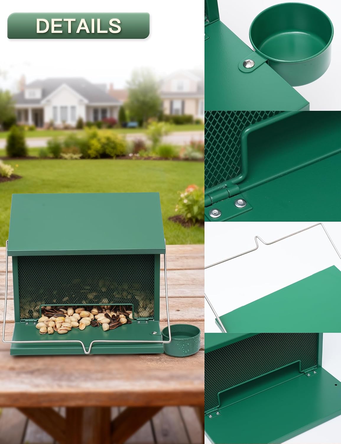 Metal Squirrel Feeder, Hanging Squirrel Feeders for Outside, Chipmunk Hanging House Box with Water Bowl for Corn, Nut, Peanuts
