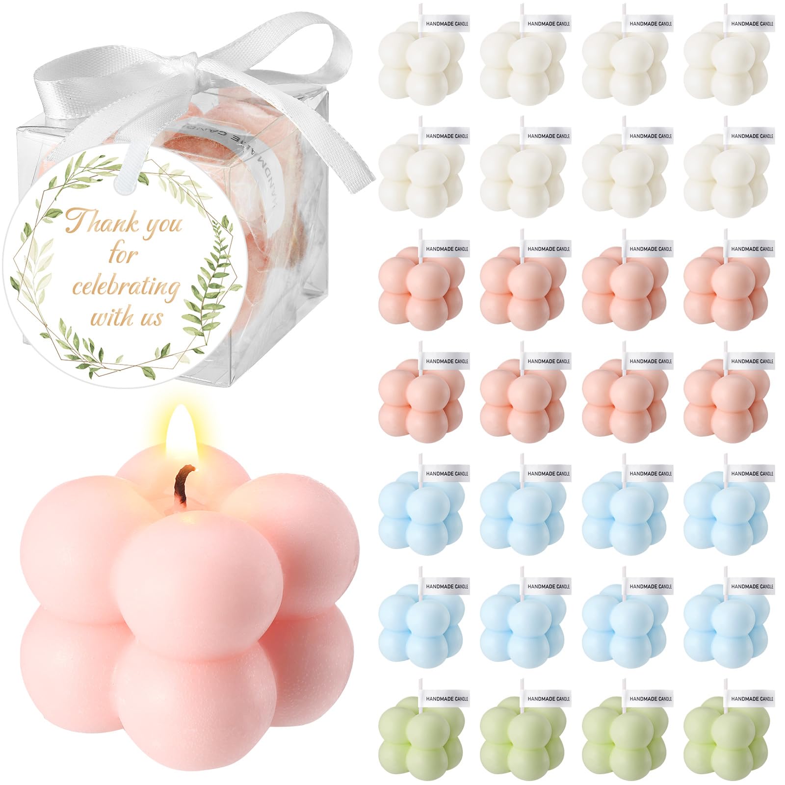 40 Sets Wedding Favors Gift for Guest, 1.6" Small Bubble Candles Bulk with Greeting Card Ribbon Box Aesthetic Mini Scented Candles Party Favors Thank You Guest Gifts for Baby Bridal Shower Party