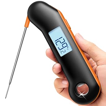 ThermoMaven Professional Meat Thermometer, Instant Read in 0.5 Sec, NIST Certified Accuracy 0.5F, IP67 Waterproof, Ambidextrous Backlight, Auto-Rotating Display, for BBQ/Grill/Cooking, Black&Orange