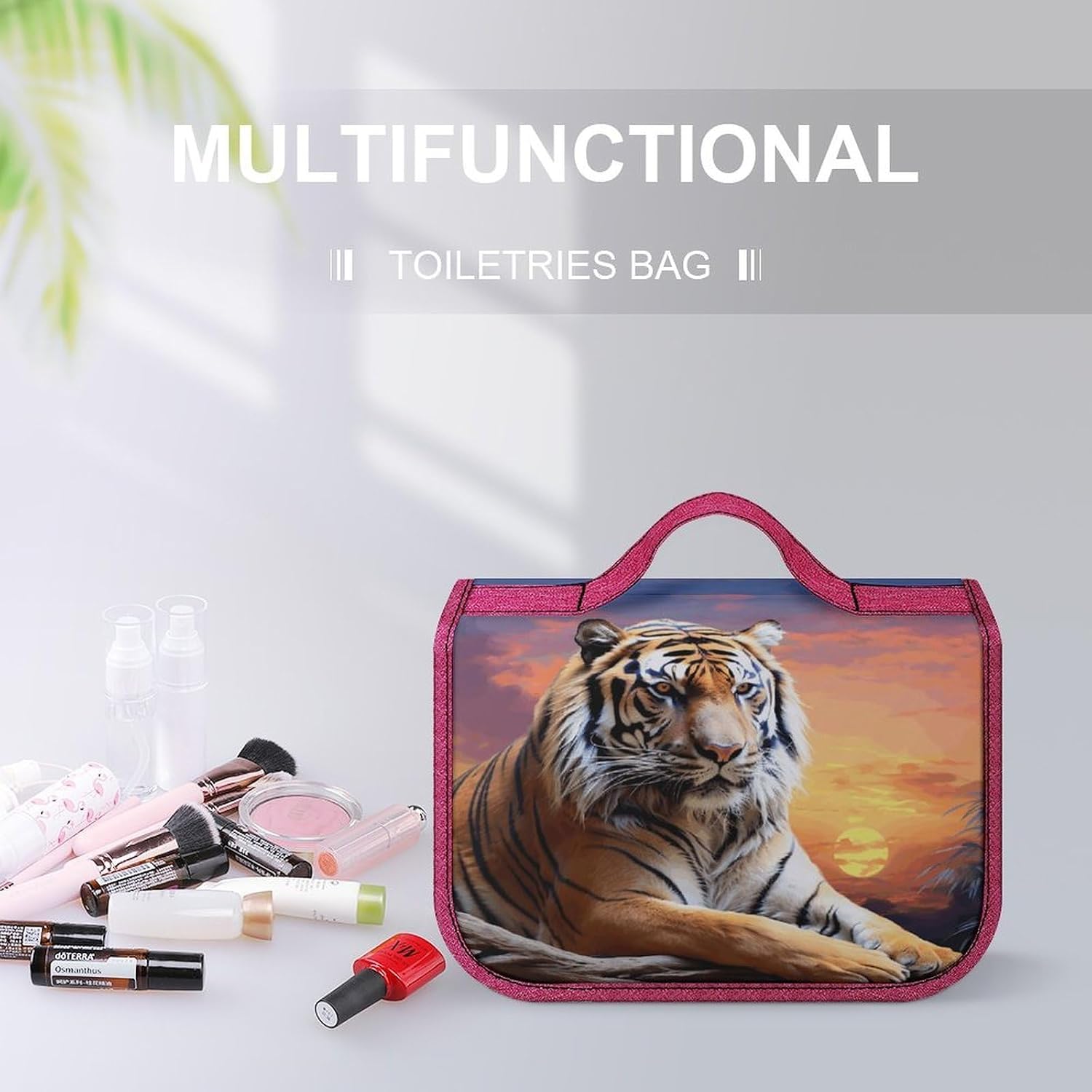 Tiger Colorful Sunset Toiletry Bag Hanging Travel Makeup Pouch for Women Large Capacity Makeup Bags for Bathroom image 5