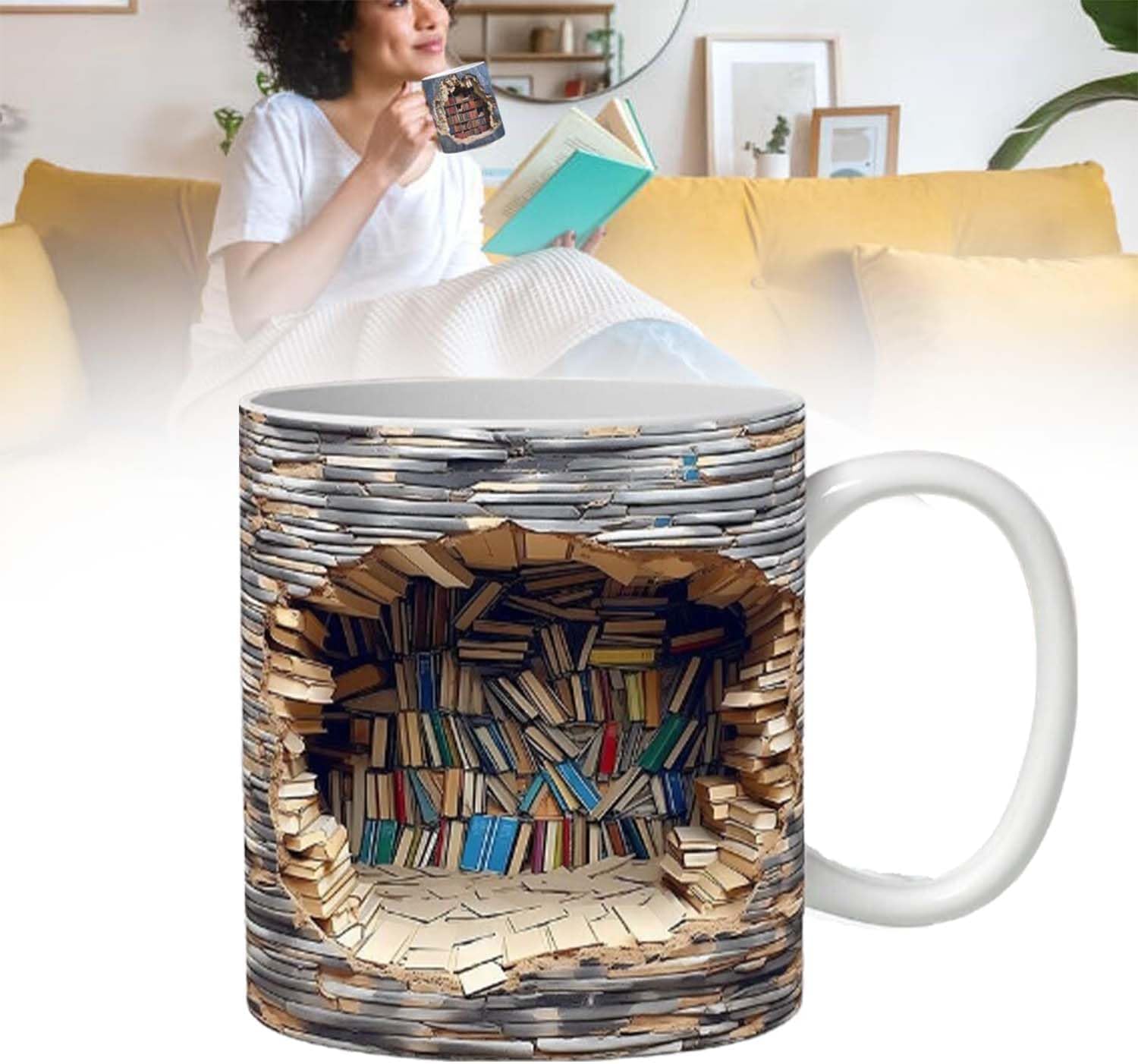 Tasse Livre Peinte à La Main | Tasse à Café En Verre Originale | Tasse Décorative Résistante Aux Éclats, Décoration Créative Pour Table – Salon, Bureau Et Bibliothèque