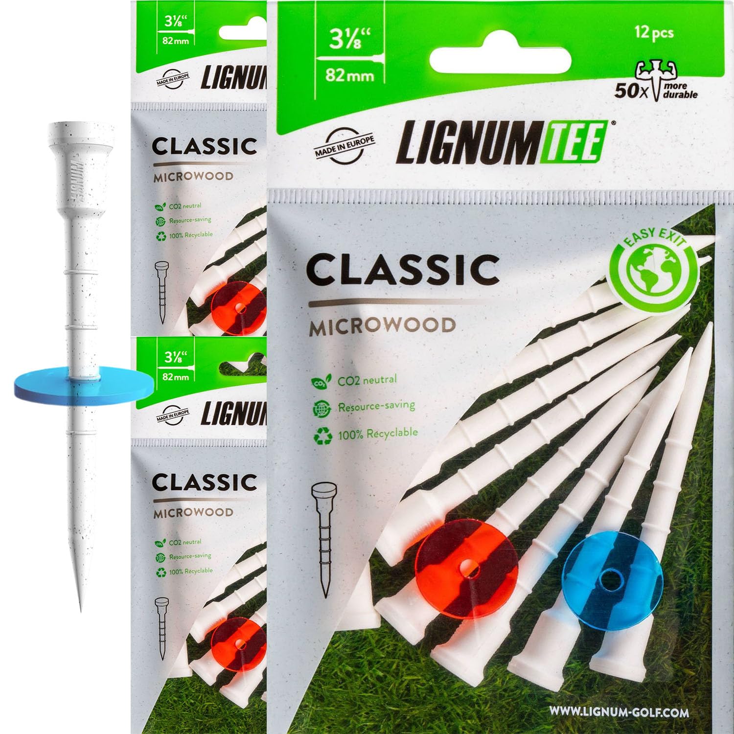 LIGNUM 50x More Durable Microwood Golf Tees 3 1/8 Inch - 82mm / Adjustable Golf Tee/Innovative Wood Fibre and Natural Adhesives/Golf Tee, Golf Tees 3 1/8, Tees Golf, Golf Ball Tees / 36 Pieces