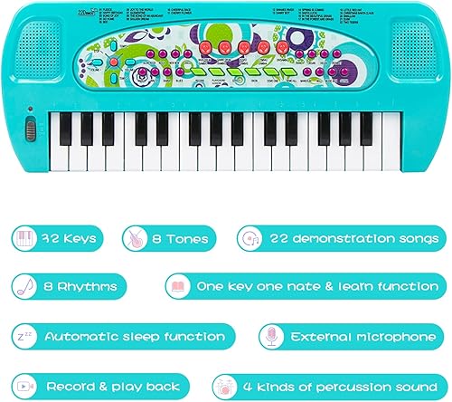 Vista 3 de Raimy Mini piano de teclado para niños, piano portátil de 32 teclas, aprendizaje temprano, teclado electrónico de música, instrumento de instrumento