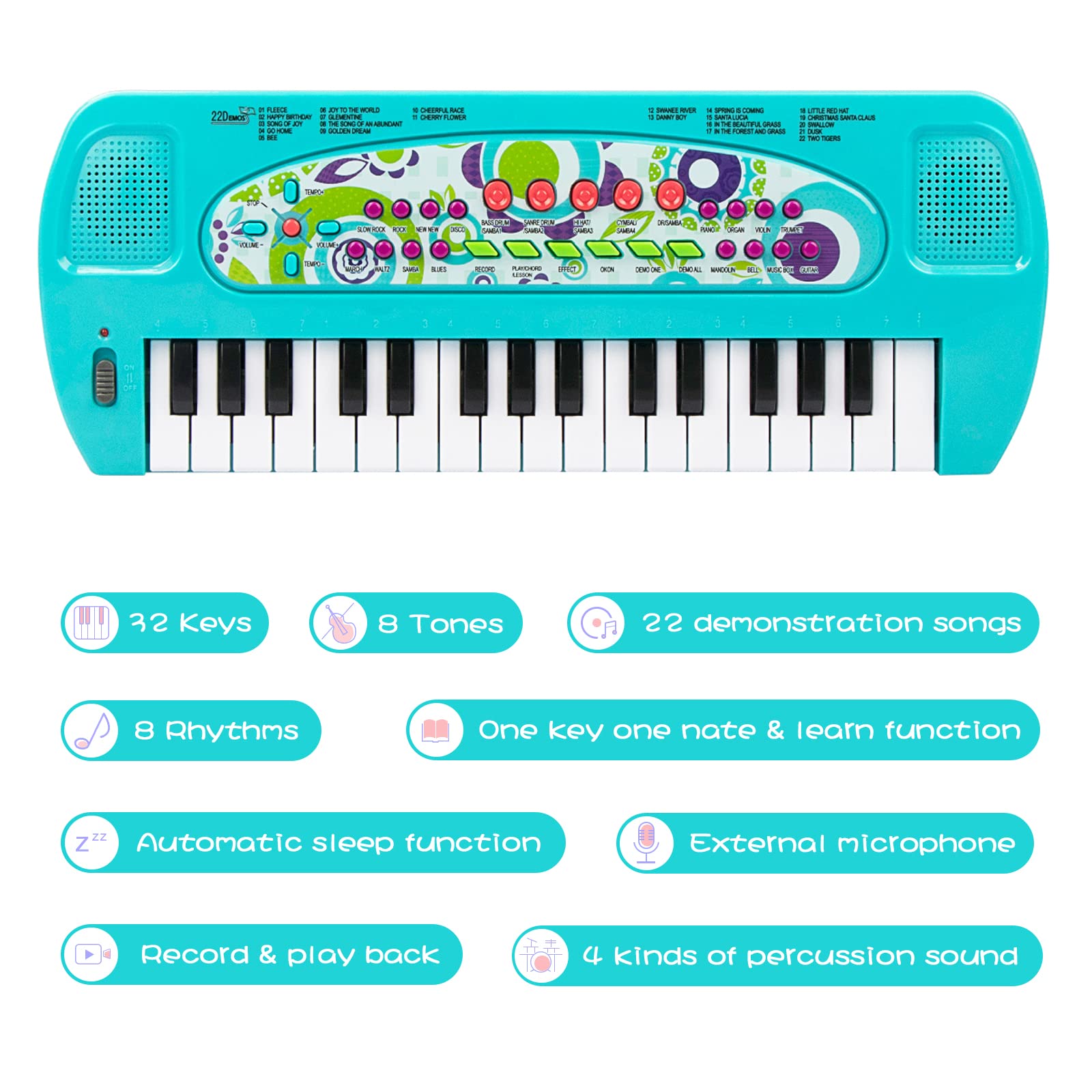 Mini piano de teclado para niños, piano portátil de 32 teclas, aprendizaje temprano, teclado electrónico de música, instrumento de instrumento para niños y niñas de 3, 4, 5, 6 años (azul) 3