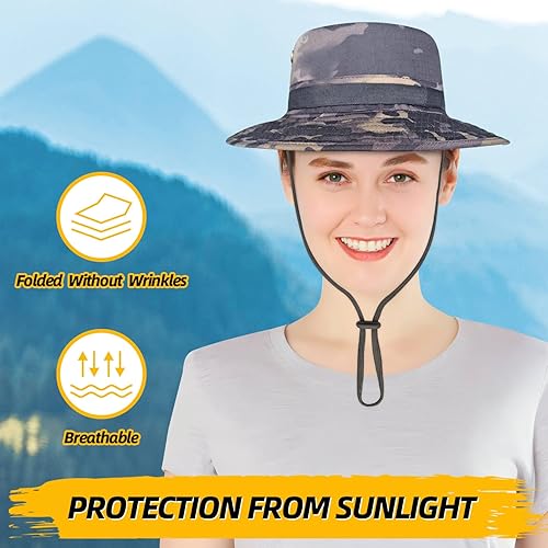 Miniatura 4 de Boonie - Sombrero para hombres y mujeres, protección solar, transpirable y plegable, sombrero de pesca para hombre, camuflaje negro, Camo Negro