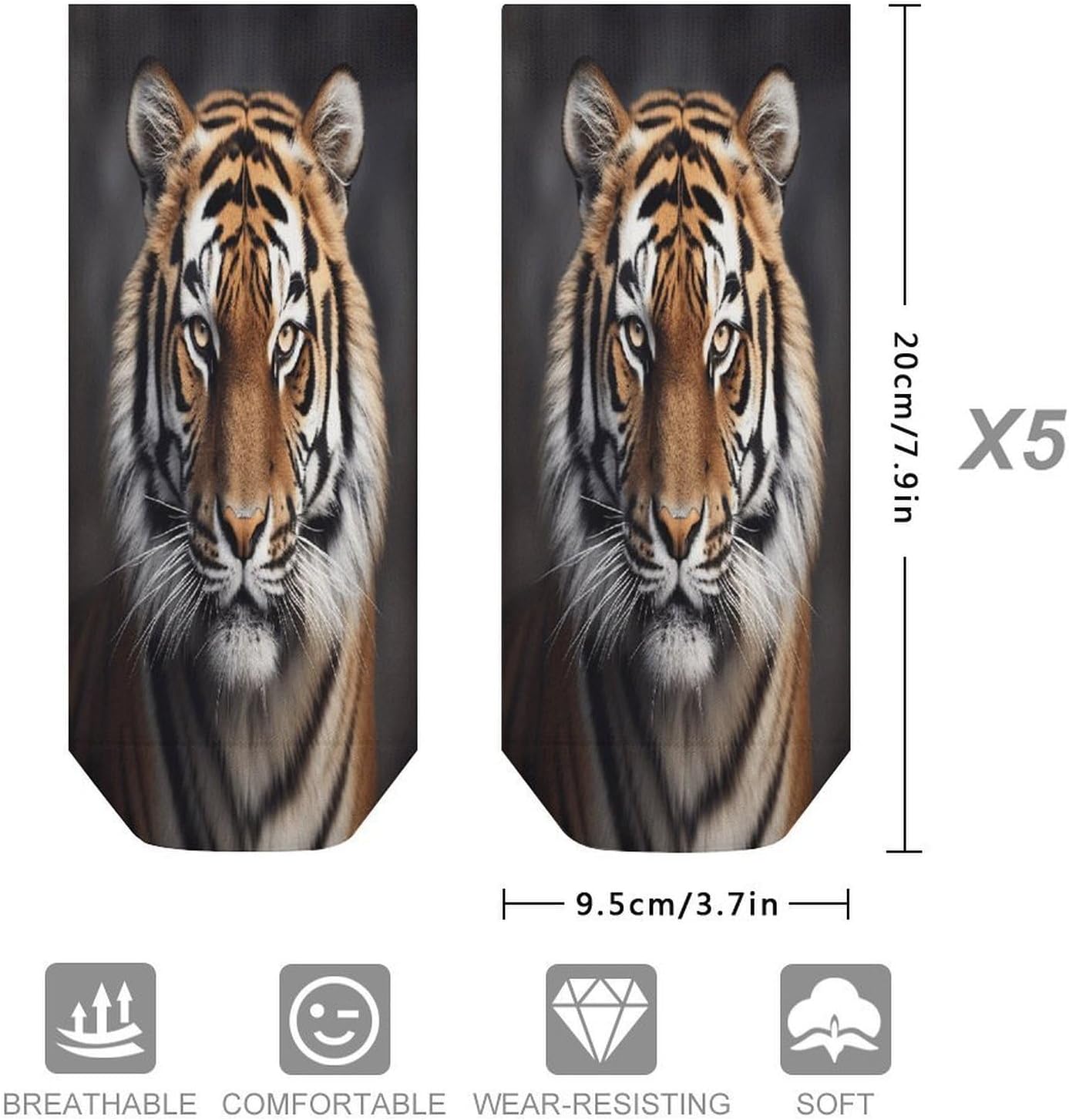 Tiger Crew Sock for Men Women Funny Novelty Socks Athletic Ankle Socks Comfort Soft Low Cut Tab Sock 5 Pairs