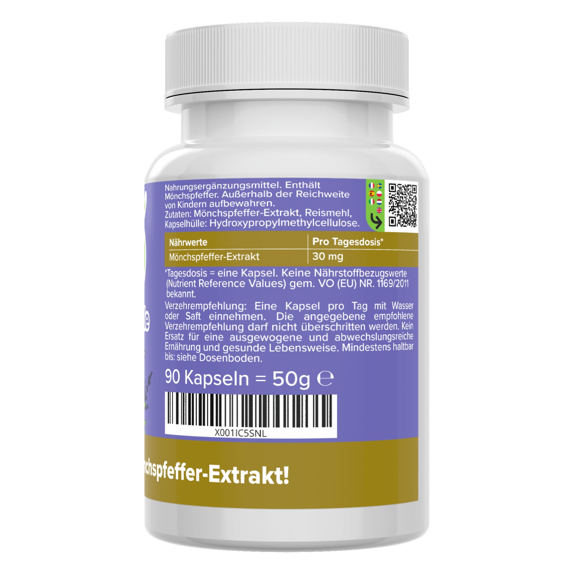 Mönchspfeffer Kapseln - hochdosiert 30 mg - bioaktiv & vegan - Produktion in Deutschland - ohne Zusatzstoffe & laborgeprüft - Agnus castus - kleine Kapseln statt Tropfen & Tabletten - Vitamineule®