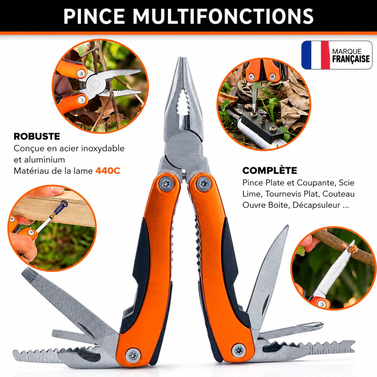 Kit de Survie Complet 17 en 1 Compact, Équipement de Survie d’Urgence conçu en France pour Randonnée, Bushcraft, Camping, Pince Multifonctions, Trousse de Secours, Boussole, Couverture de Survie