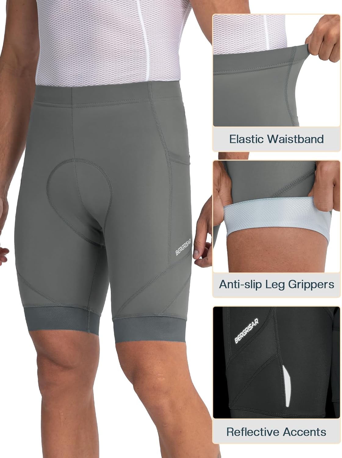 BERGRISAR Men's 4D Padded Bike Shorts Cycling Shorts with Zipper Pocket Biking Bicycle Shorts - Image 3