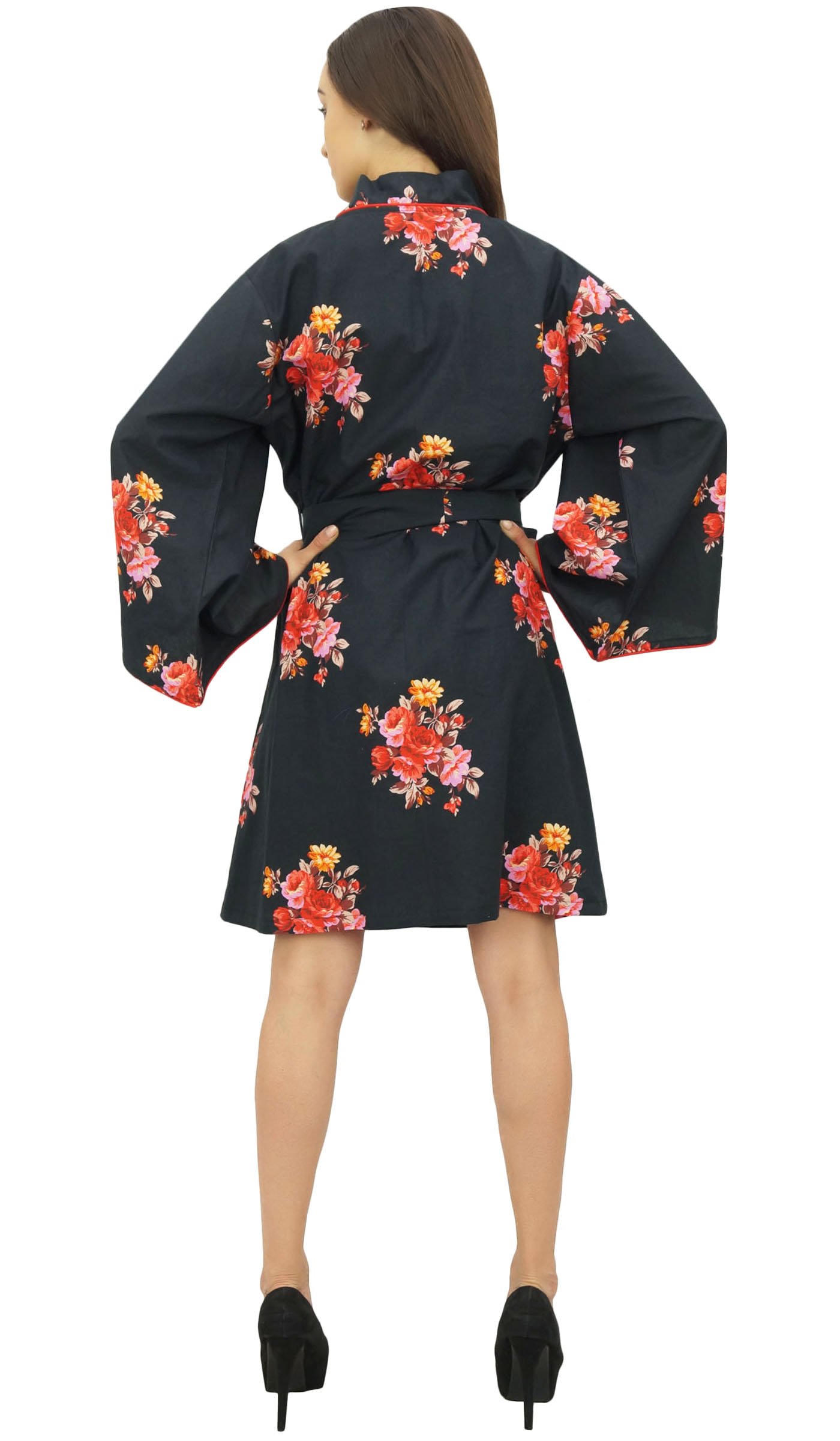 Bimba Mujeres Estampado Floral Kimono Robe Algodon Popelin Ropa De Dormir Nupcial Cubrir