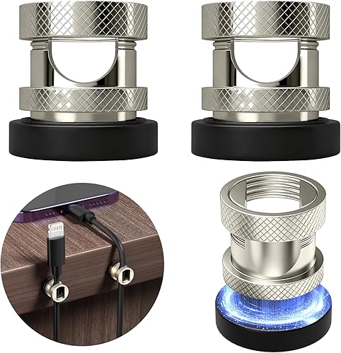 Maveek Metal Magnetic Cord Holder, Magnet Cable Clips Stainless Steel Adjustable Cord Organizers for Desk Nightstand Car Office Charging Wires USB C