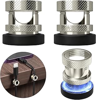 Maveek Metal Magnetic Cord Holder, Magnet Cable Clips Stainless Steel Adjustable Cord Organizers for Desk Nightstand Car Office Charging Wires USB C Laptop Earphone Audio Cords (4 Pack)