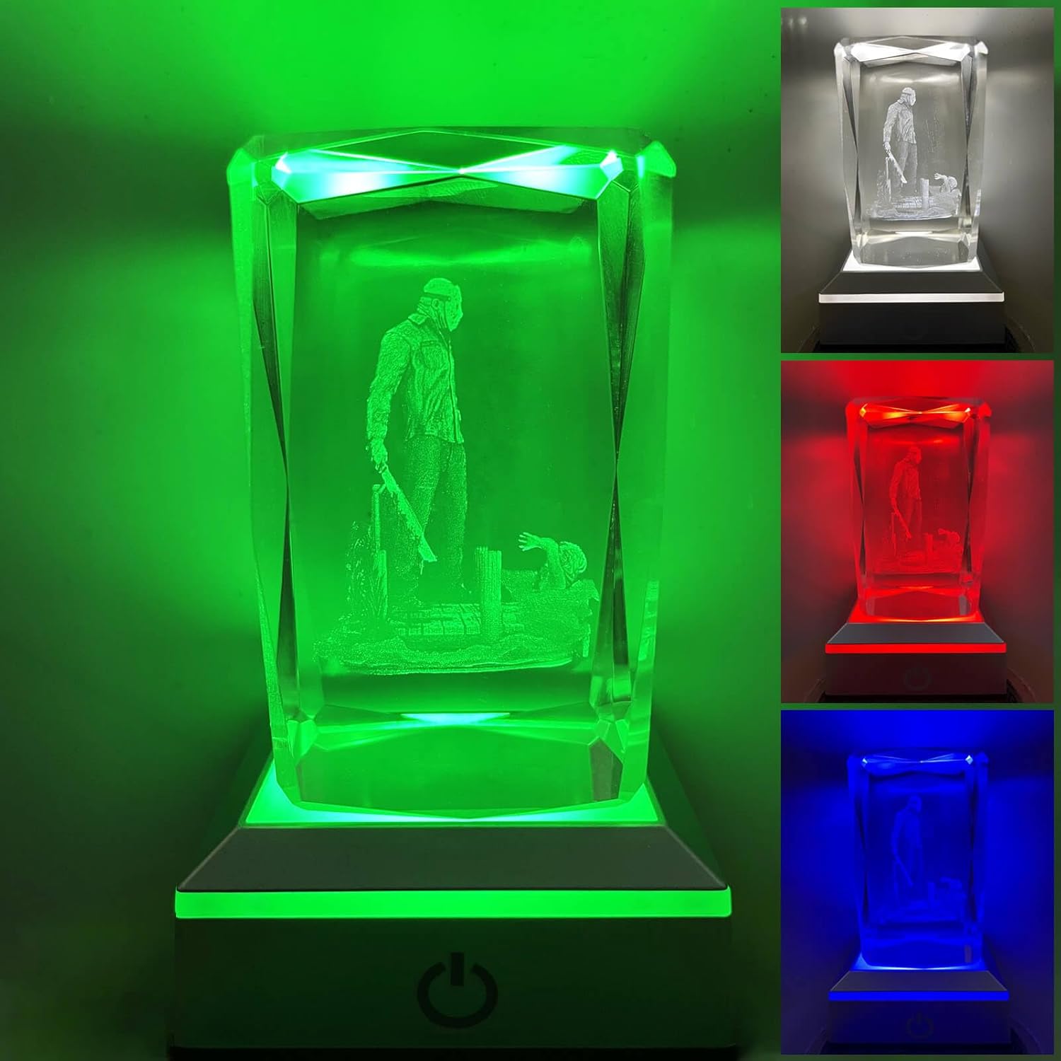 Horror Movie Merchandise Gifts Classic Character Figures 3D Crystal Lamp with Base, Scary Colorful LED Night Light Gift for Christmas Halloween Party Men Women Lover Fan Merch Collector