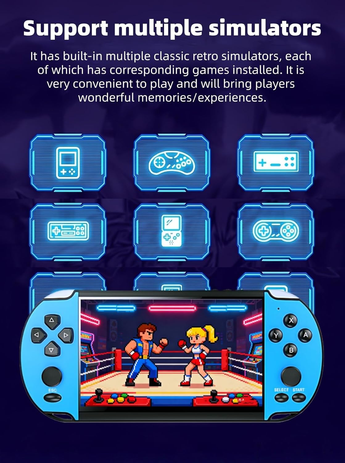 JXD 5.1-inch Multi-function Game console Built-in Classic Retro Games Arcade Video Music E-book Recording TV output Handheld Game Console Portable Game System Birthday/Christmas gift