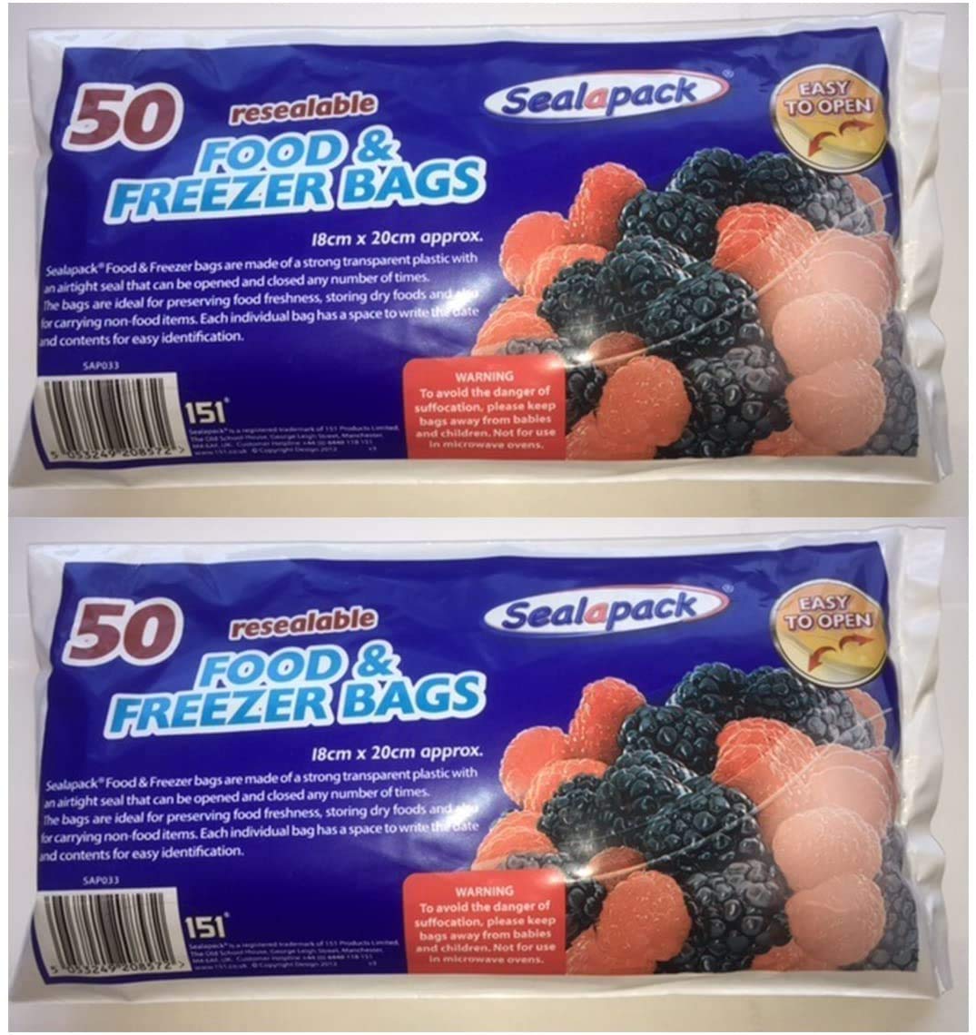 Sealapack X 50 Resealable Food & Freezer Bags 18Cm X 20Cm Size 6