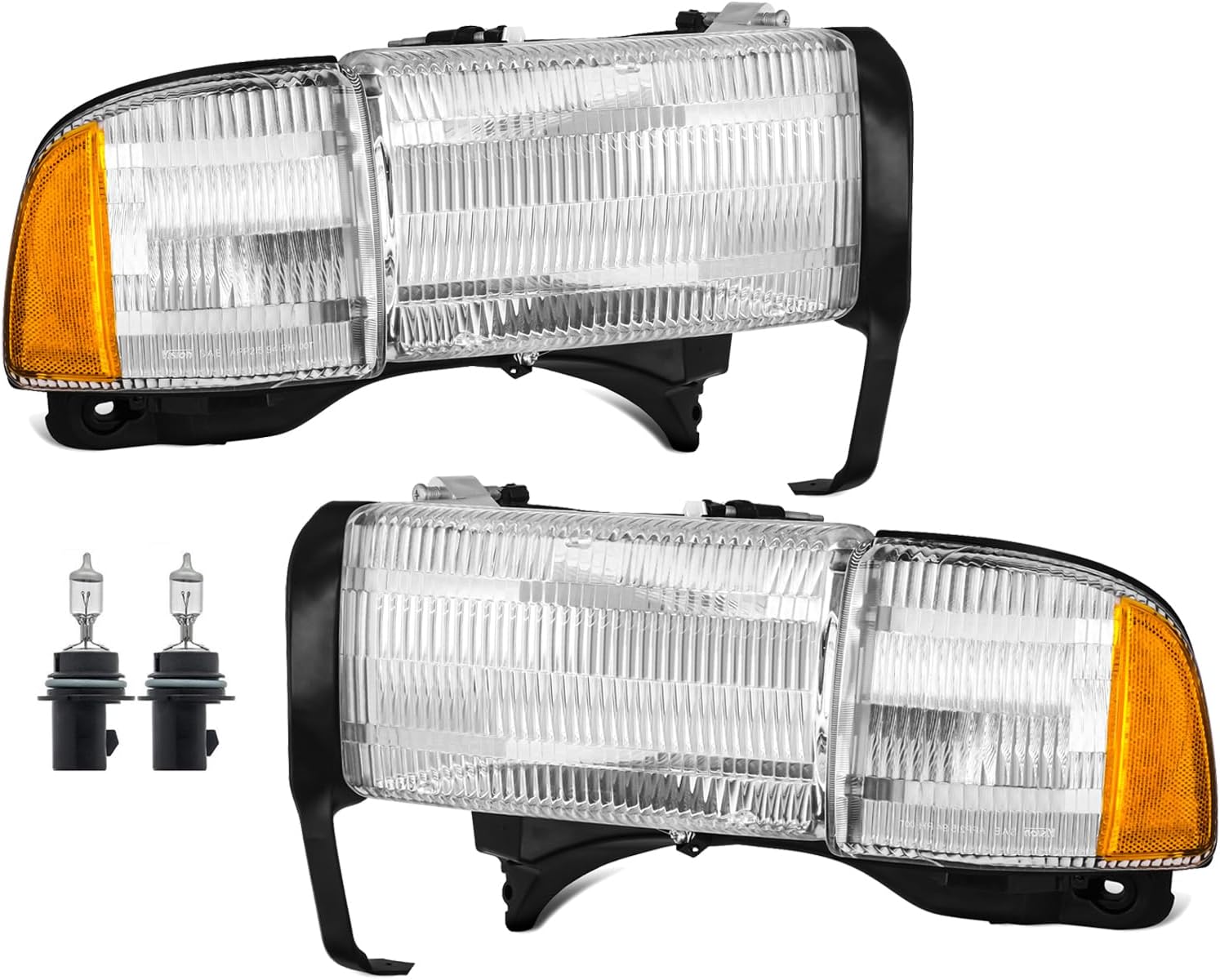 Headlights Assembly for 1994 1995 1996 1997 1998 1999 2000 2001 2002 Ram 1500 2500 3500 Headlamp Replacement Pair(Non Sport Model)