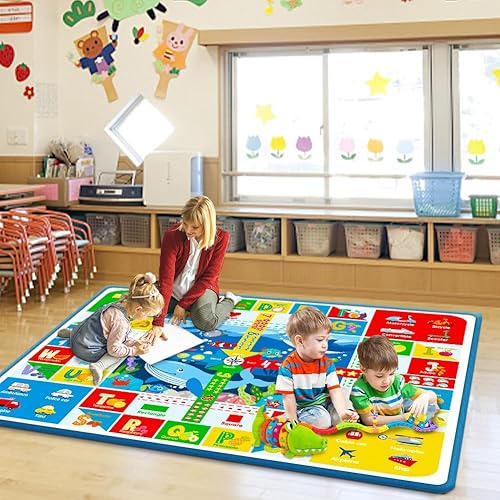 Miniatura 8 de Tapetes de juego para bebés de 44 x 59 pulgadas, tapete para gatear para bebés, alfombra de juego para niños, tapete plegable antideslizante para el