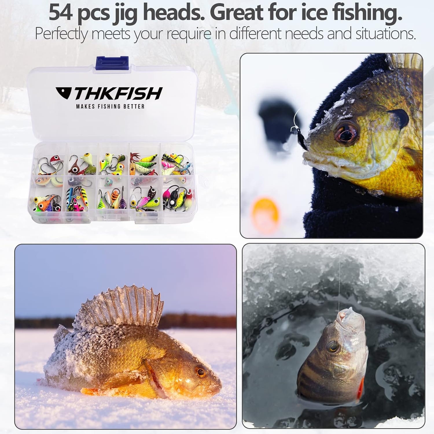 Exсluѕіvе Dіѕсоunt 🔥 THKFISH Ice Fishing Jigs Ice Fishing Lures Walleye Jigs Ice Fishing Jig Kit Ice Fishing Jigs for Crappie Panfish Walleye 54Pcs