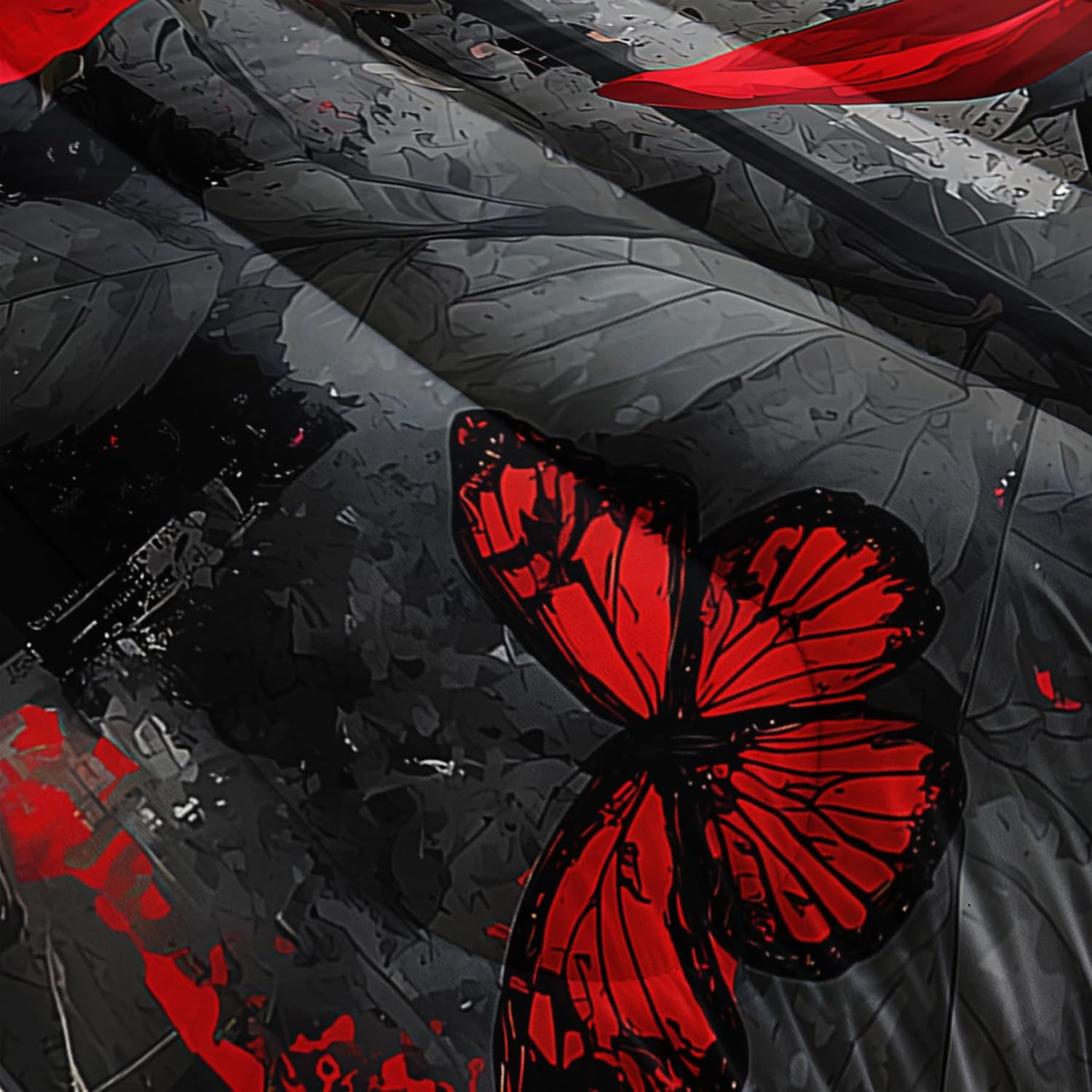 Red Rose Comforter Set Queen Size for Room Decor Bedroom,Roses Pattern Vintage Floral Quilts Bedding for Adult Women,Red and Black Quilt Bedding Set Queen Decor Bedroom