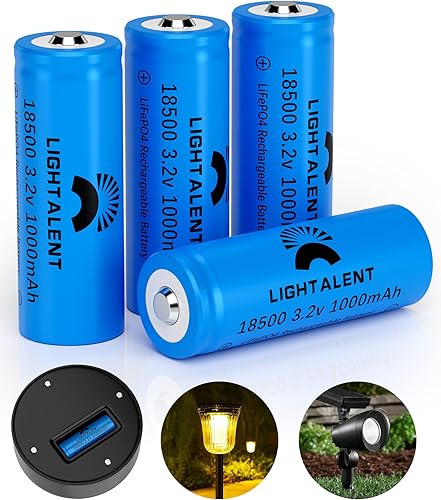 Lightalent LiFePO4 18500 - Batería recargable de 3.2 V, 3.2 V, 1000 mAh, 3.2 Wh, baterías solares para luces solares al aire libre, linterna,