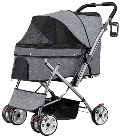 Pet cart Dog stroller Dog cart combined use 3way Four-wheel face-to-face pushable Front wheel 360 ? rotation Rear wheel with brake For outing Lightweight Folding Easy to assemble Load capacity 55LB