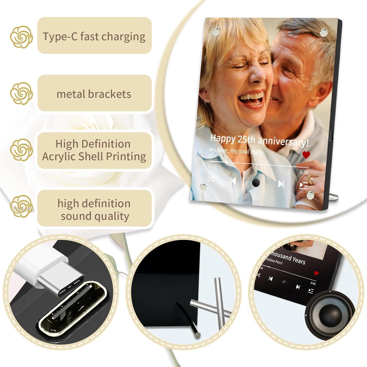 Personalized Music Picture Frame That Plays A Song,Custom Sound Gift Plays Music,Anniversary Song Plaque Photo Frame, Musical Memorial Birthday Gifts for Parents Couple