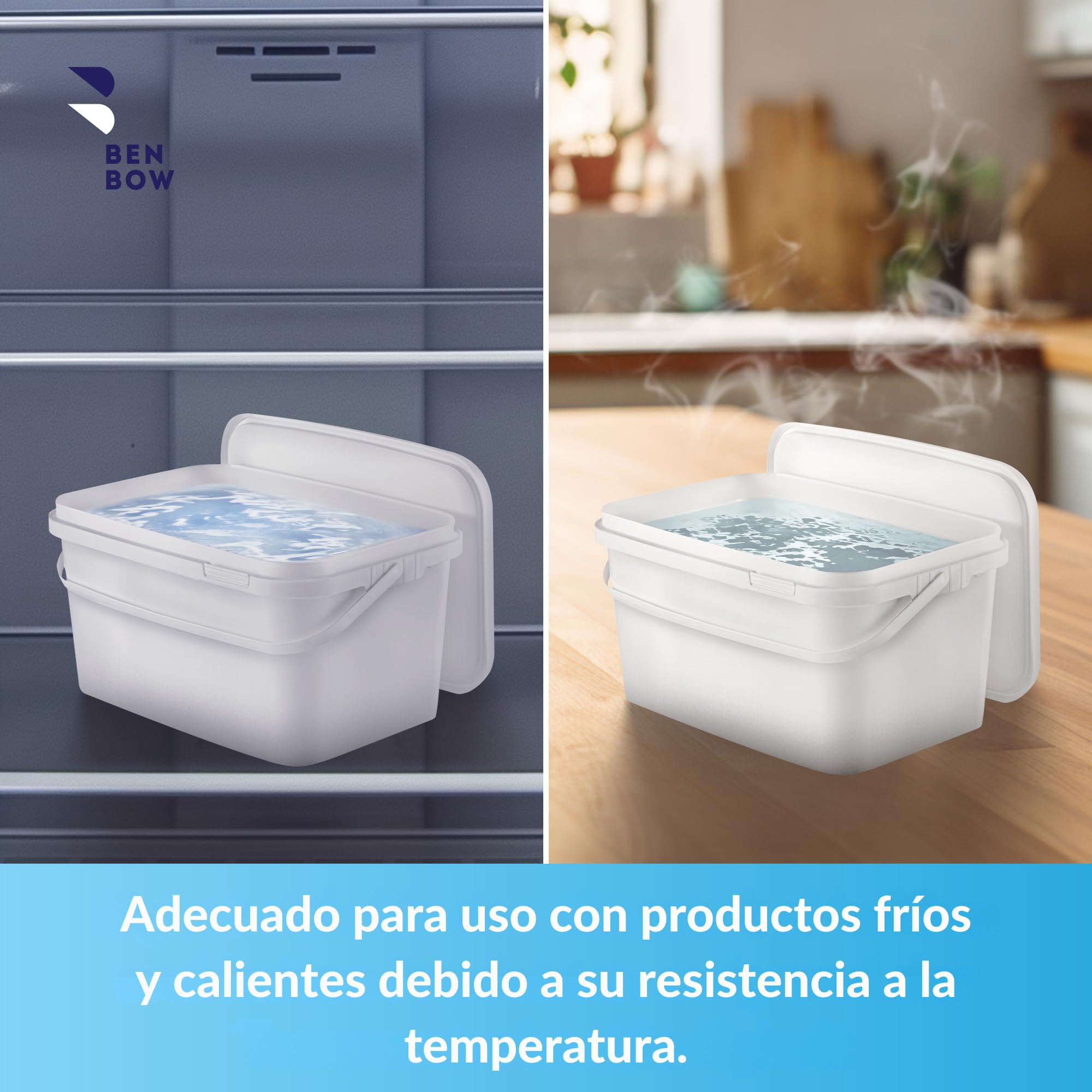 BenBow Cubo Rectangular con Tapa 100x 5l Blanco - Apto para Contacto con Alimentos, Caja de plástico apilable con asa - vacío