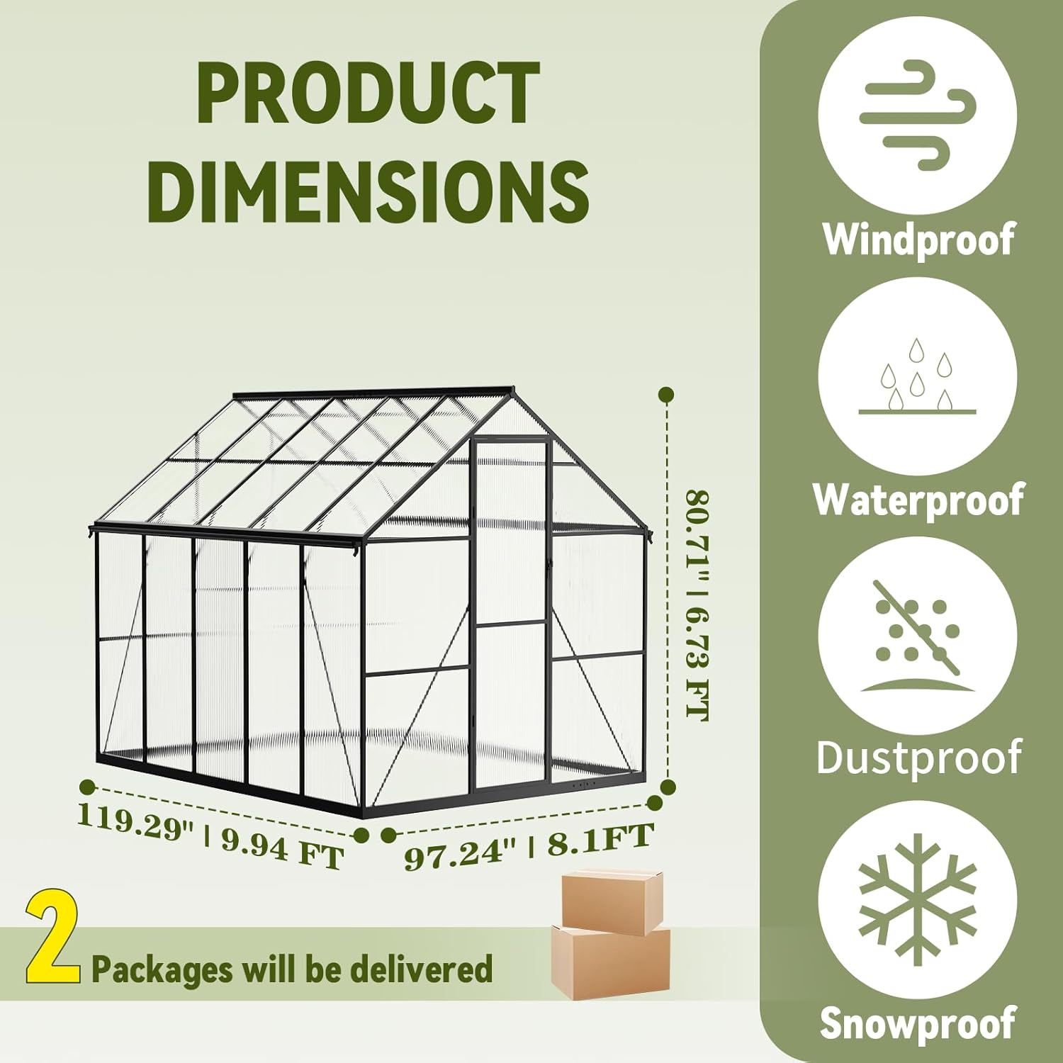 8X10 FT Outdoor Greenhouse with Hygrometer, Polycarbonate Walk-in Green House for Outside, Reinforced Aluminum Frame Greenhouses, Heavy Duty Garden, Patio, Backyard Flower Planting