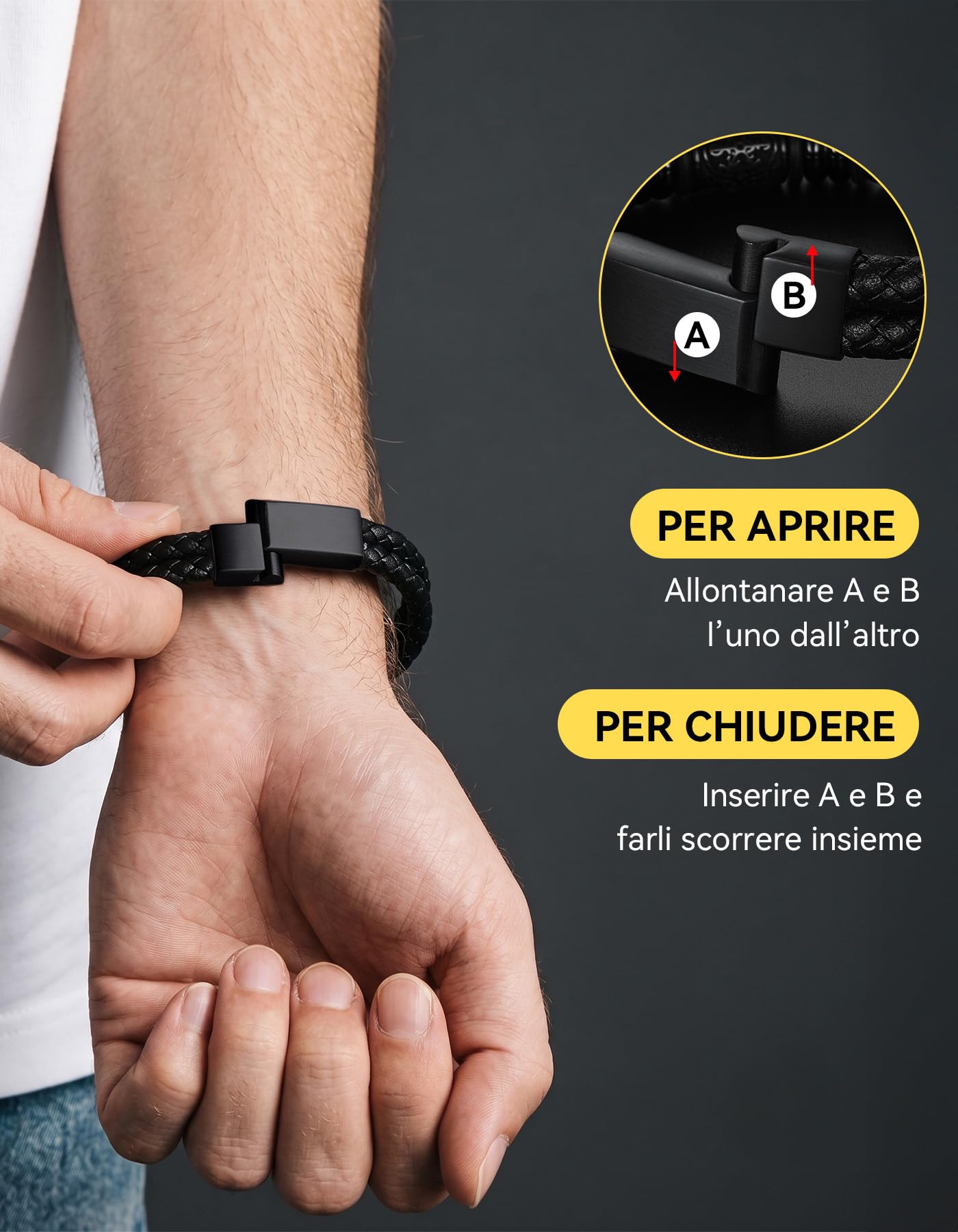ChainsHouse Bracciale Uomo in Pelle con Biglietto Ideale Regalo per Lui