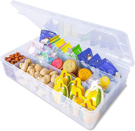 LAifu Snack Box Large, Snack Box with 15 Removable Compartments, Divided Snackle Boxes Trays with compartment for Candy, Spices, Fruits, Nuts, Chips, Cookies, Etc