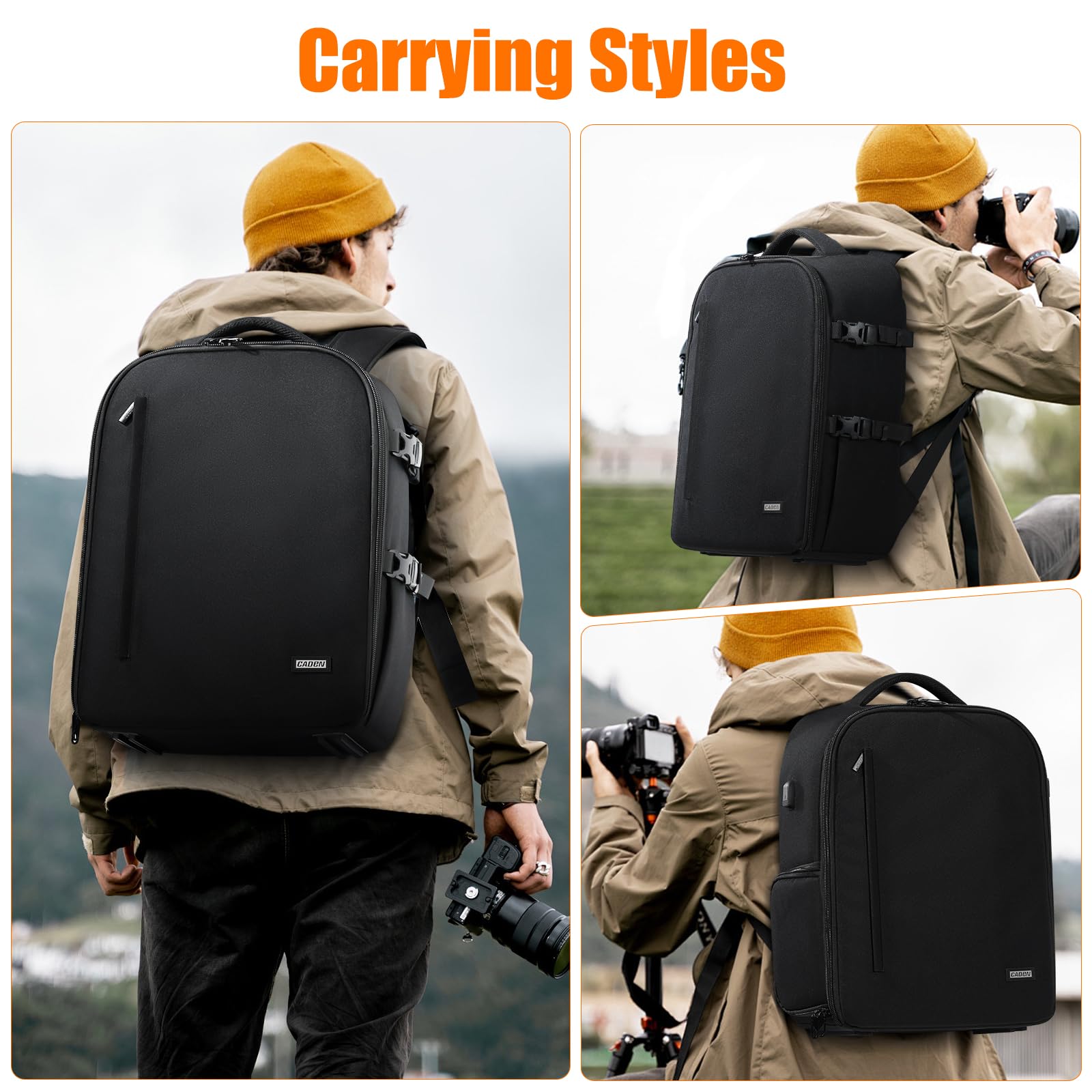 CADeN Sac à dos pour appareil photo - Imperméable - Compatible avec Sony, Canon, Nikon
