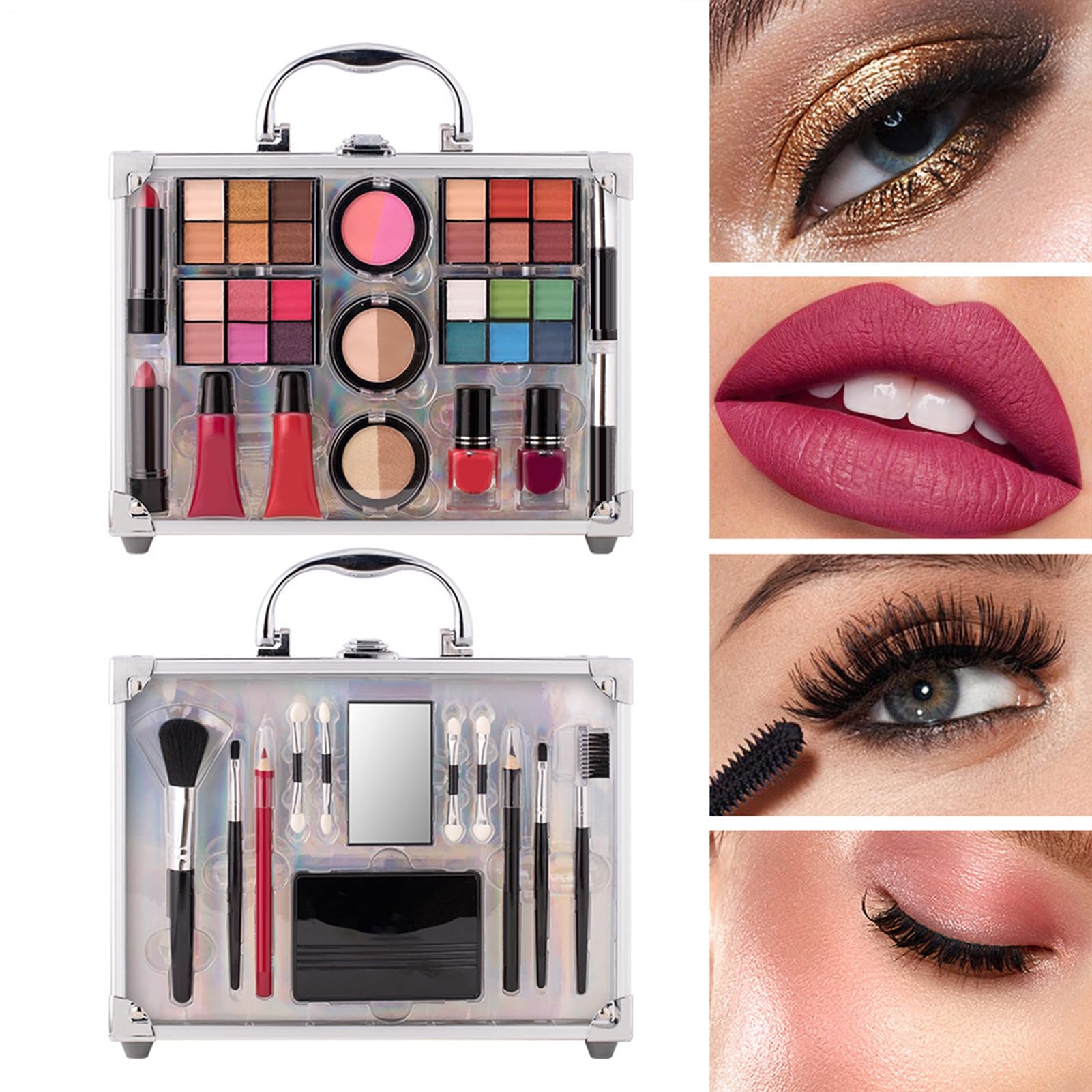 Zestaw do makijażu dla kobiet Trwały, wodoodporny, nie rozmazuje się | Komplet do makijażu Do Domu, Podróży, Pracy, Wyjazdów Służbowych, Występów, Wydarzeń, Imprez