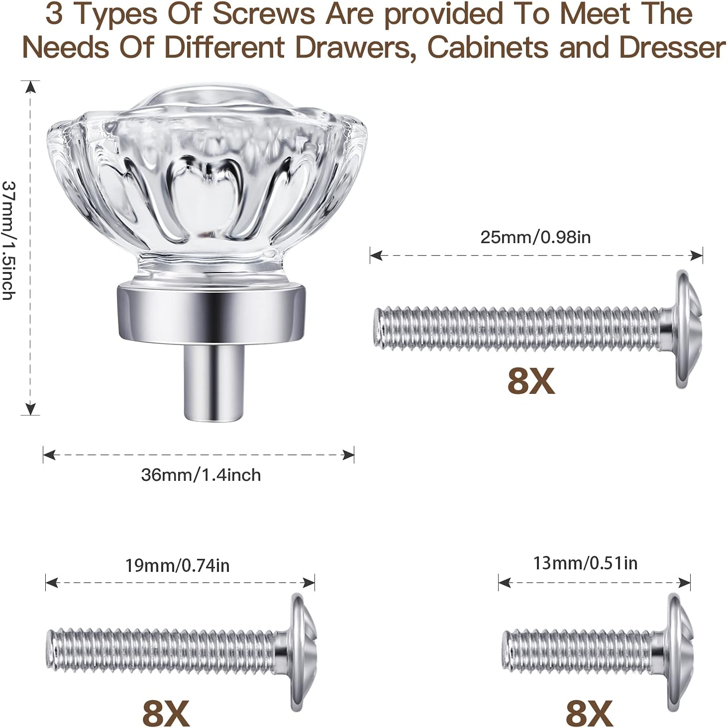 8 Pack Polished Chrome konbs, Glass Cabinet Knobs, Vintage Crystal Knobs and Pulls for Dresser Drawer,Kitchen
