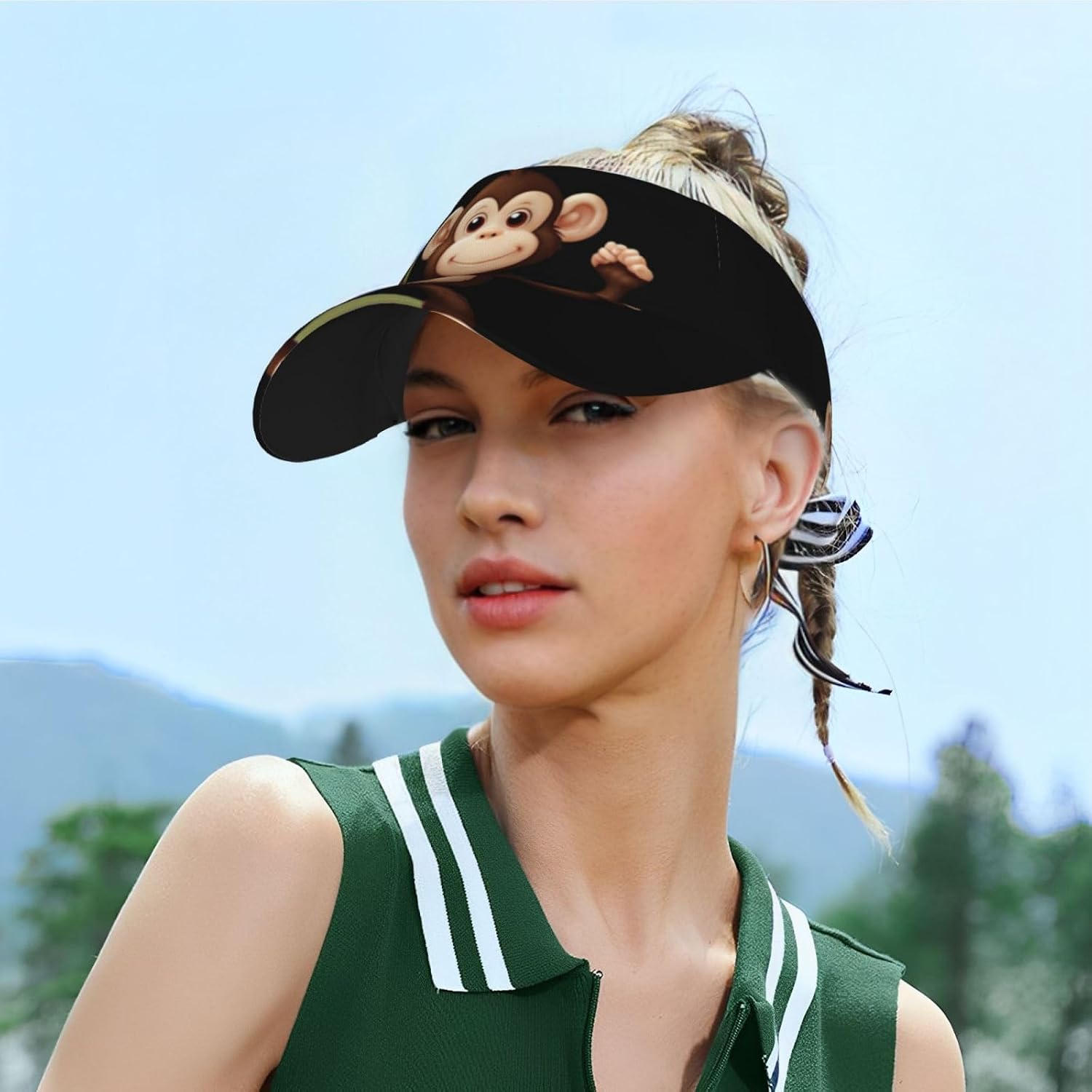 WBQLSLAdult Sun Protection Hollow top hat, Universal for Men and Women, Suitable for Sports and Daily wear Naughty Monkey Pattern Black
