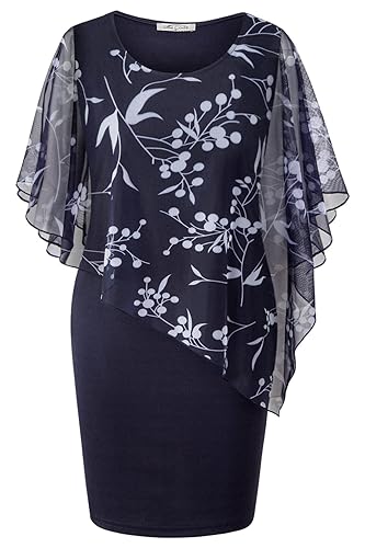 Women's Mesh Cape Overlay Bodycon Knee Length Pencil Dress for