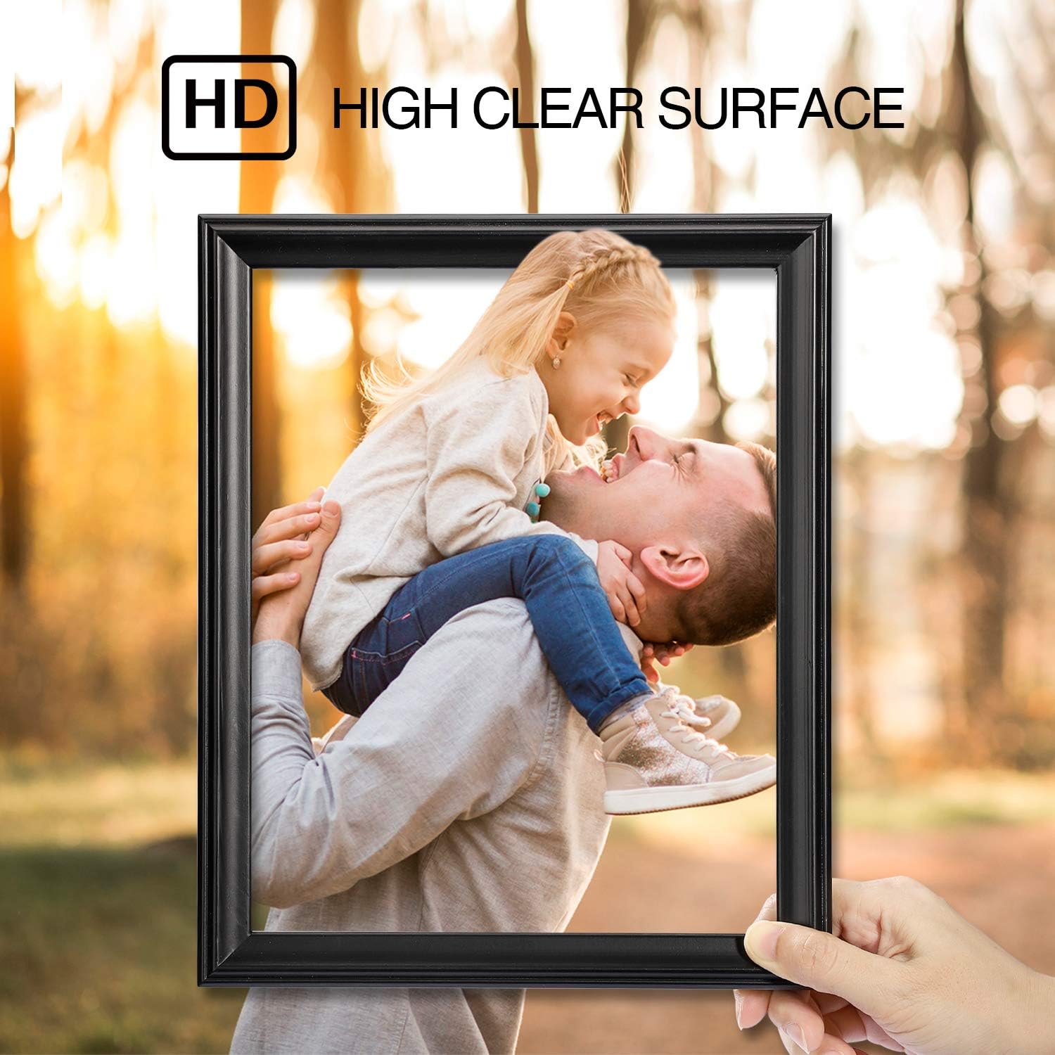 TWING 8 x 10 Picture Frame Real Wood Black Displays 5x7 Photo Frame with Mat or 8 x10 Frame Without Mat. High Definition Plexiglass Table Top Display and Wall Gallery Mounting Decorative Photo Frames