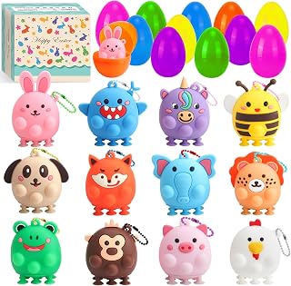 Easter Basket Stuffers - 12PCS Easter Eggs with 3D Animal Pop Toys for Kids Teens Egg Fillers, Egg Hunt Prizes and Party Favors, Boys Girls Classroom Gifts