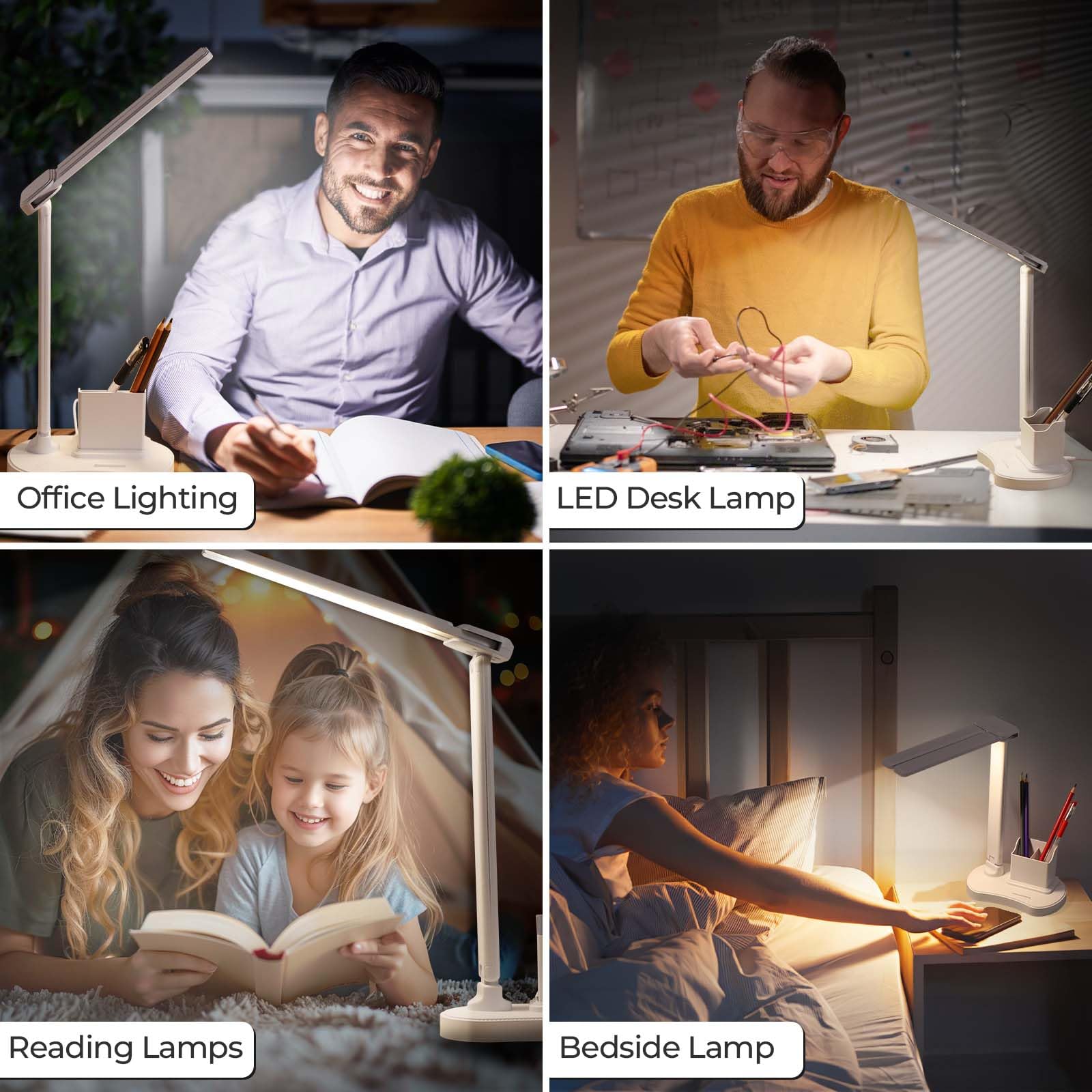 Vinabo LED Schreibtischlampe, 3 Helligkeit 3 Farben Schreibtischlampe, USB Tischlampe zum Lesen Studie Tragbar, Klappbar, Touchscreen, Dimmbar, Für Kinder, Für Schlafzimmer, Nachttisch, Schreibtisch