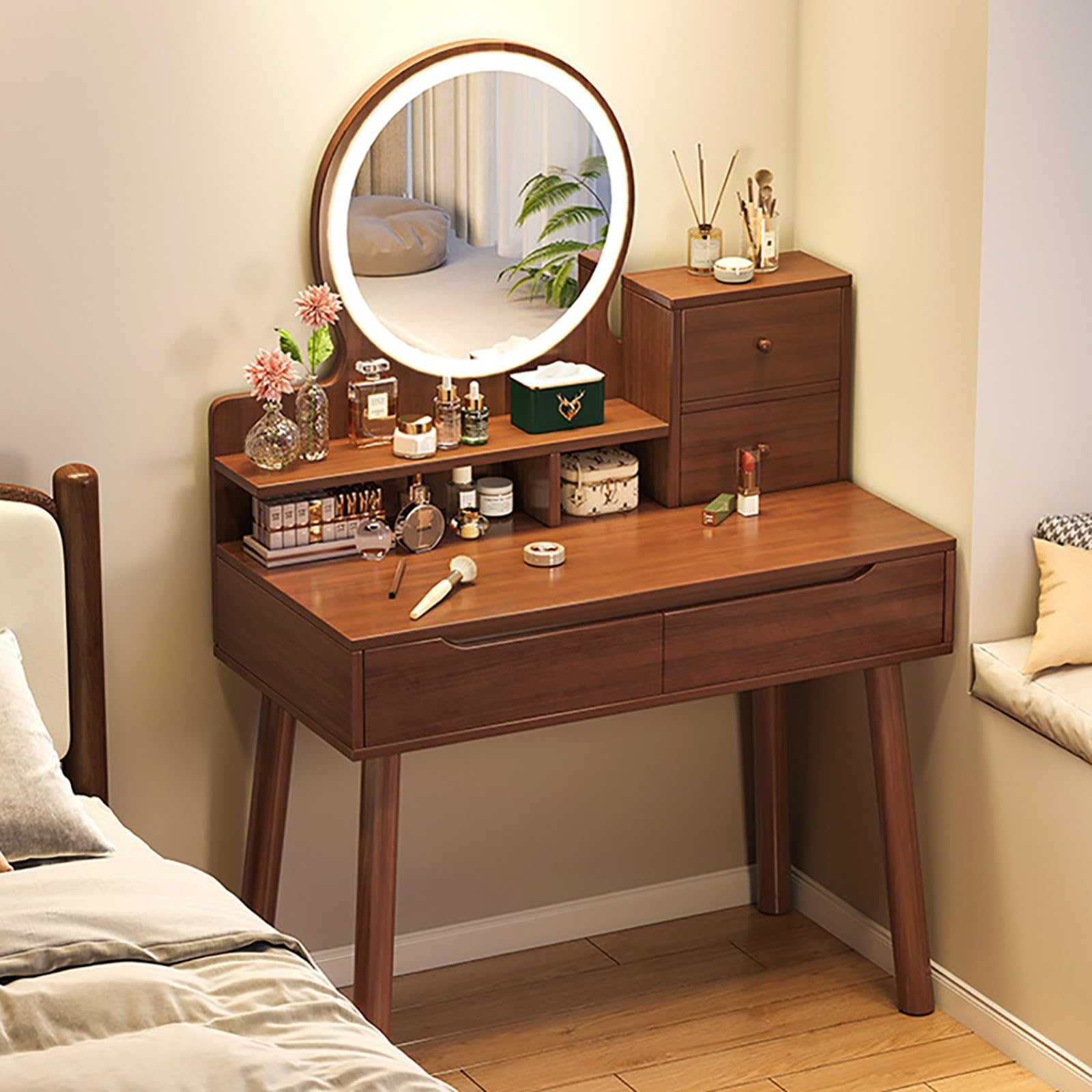 Tocador de maquillaje con espejo de luces regulables ideal para vestidor y dormitorio