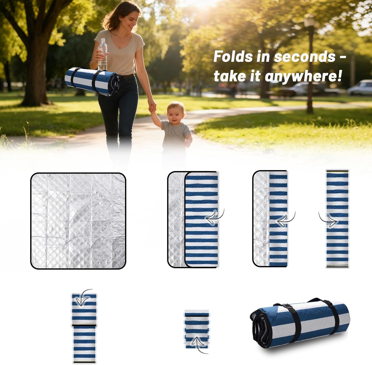 Large Picnic Blanket 80"x80" – Extra Large Waterproof Sandproof Outdoor Blanket for Beach, Grass, Park, Lawn, Camping, Wedding Registry Gift, Foldable & Portable Mat for Family Travel