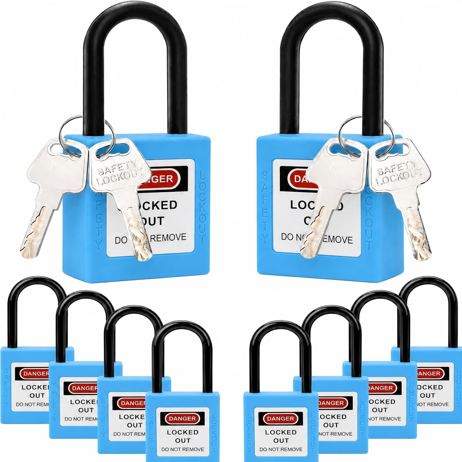 10-Pack Safety Lockout Padlocks with Keys, 38mm Shackle, (Blue)