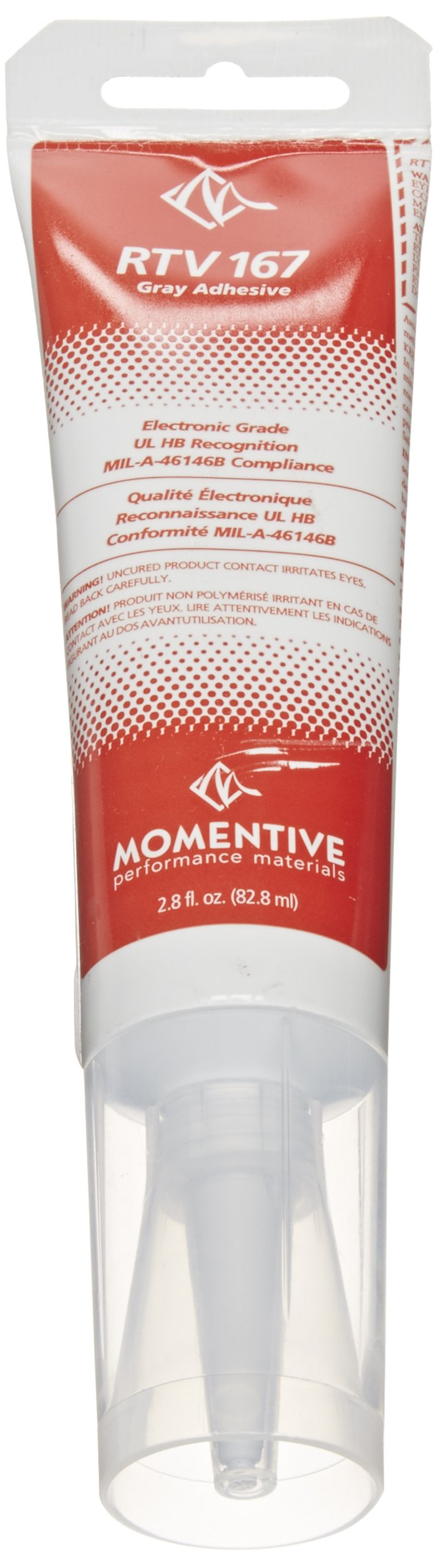 MomentiveRTV167 Electronic-Grade High Strength Silicone Adhesive Sealant, 2.8 oz Tube, Gray