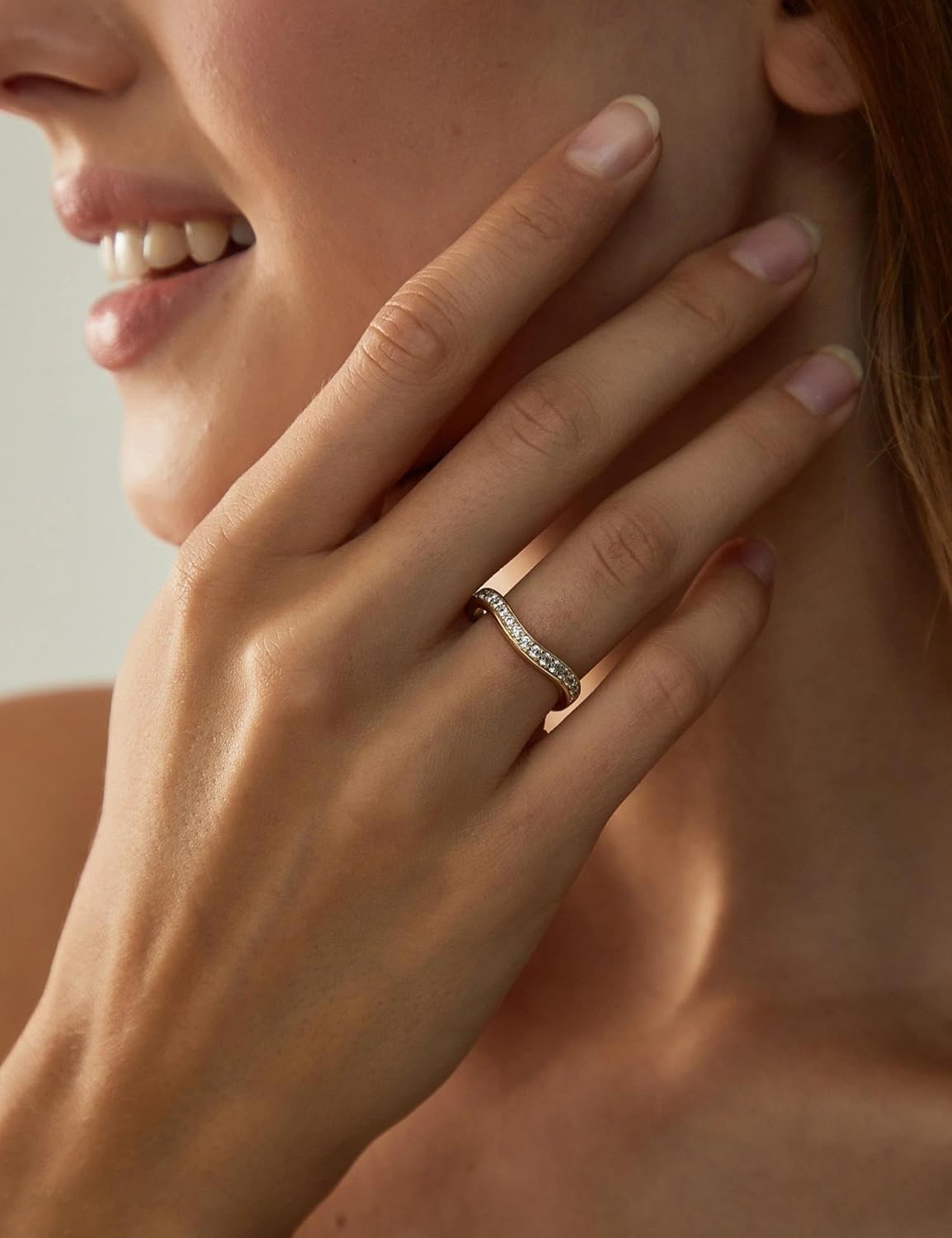 EAMTI 925 Sterling Silver Wedding Bands for Women Cubic Zirconia Wave Stackable CZ Curved Eternity Engagement Promise Gold Rings Size 4-10 - Image 4