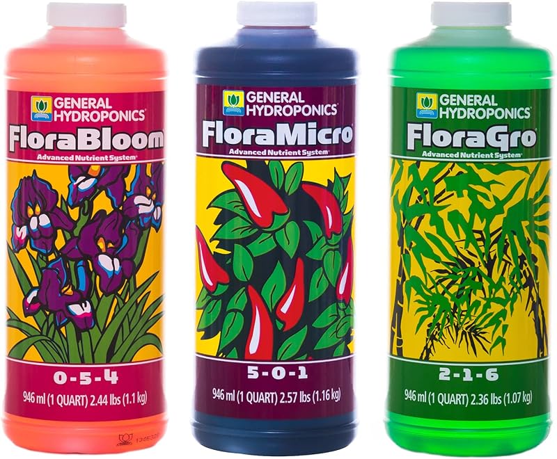 Flora Series: FloraMicro, FloraBloom, FloraGro - 3-Part Hydroponic Nutrient System, 1 qt. Bottles