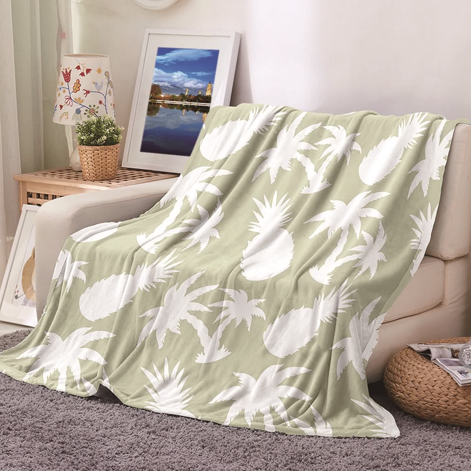 Couverture polaire douce KnSam plaid chaud flannel motif ananas original